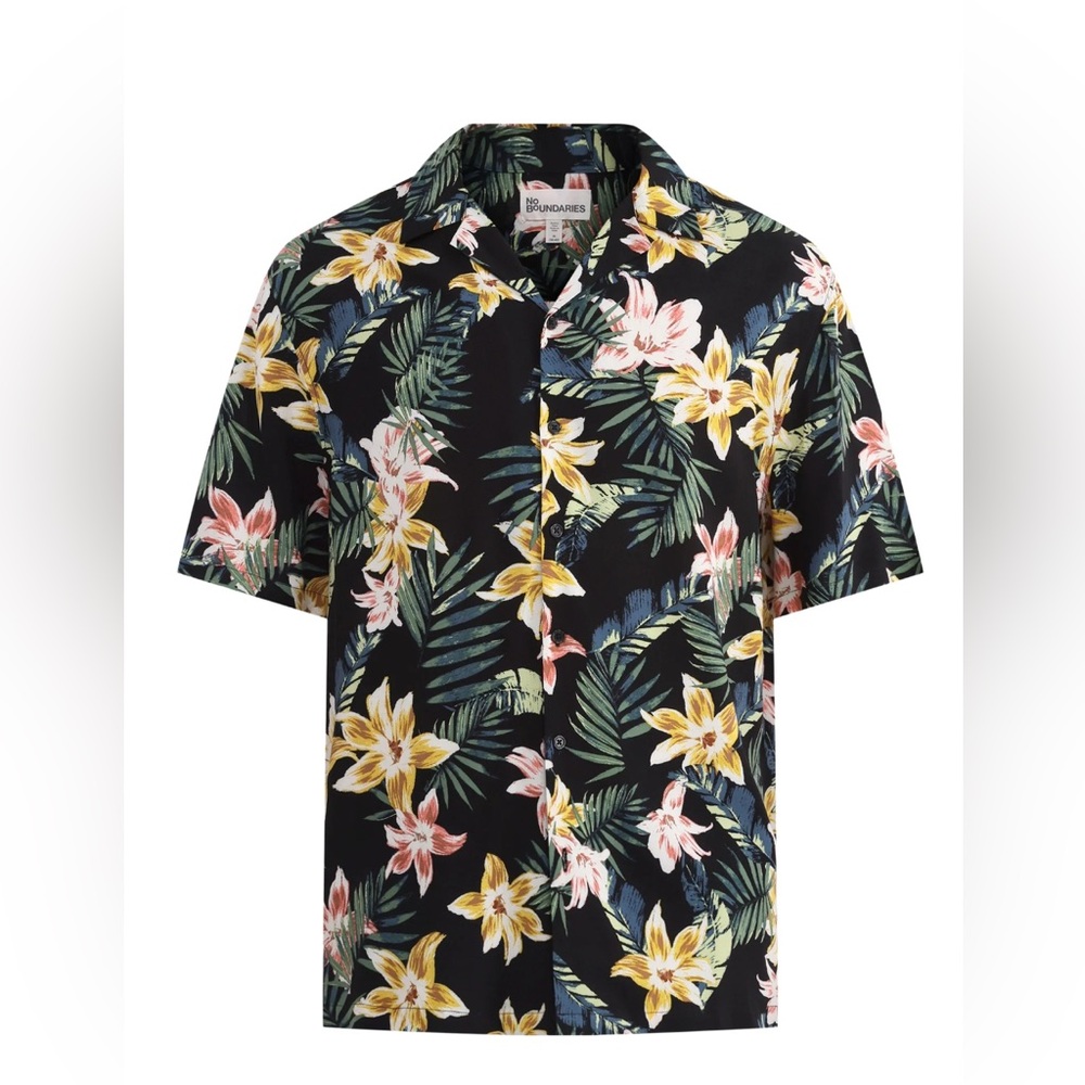 New No Boundaries Men’s Rayon Printed Buttom Up Short Sleeve Shirt